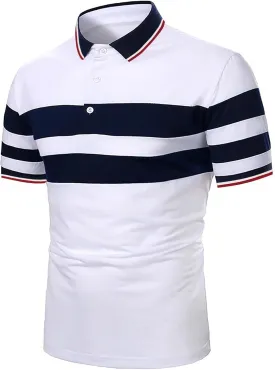 Men Polo Shirt with Pocket Short Sleeve Button Collared Polos Shirt Classic Slim Fit Sport Vacation T-Shirts Pullover