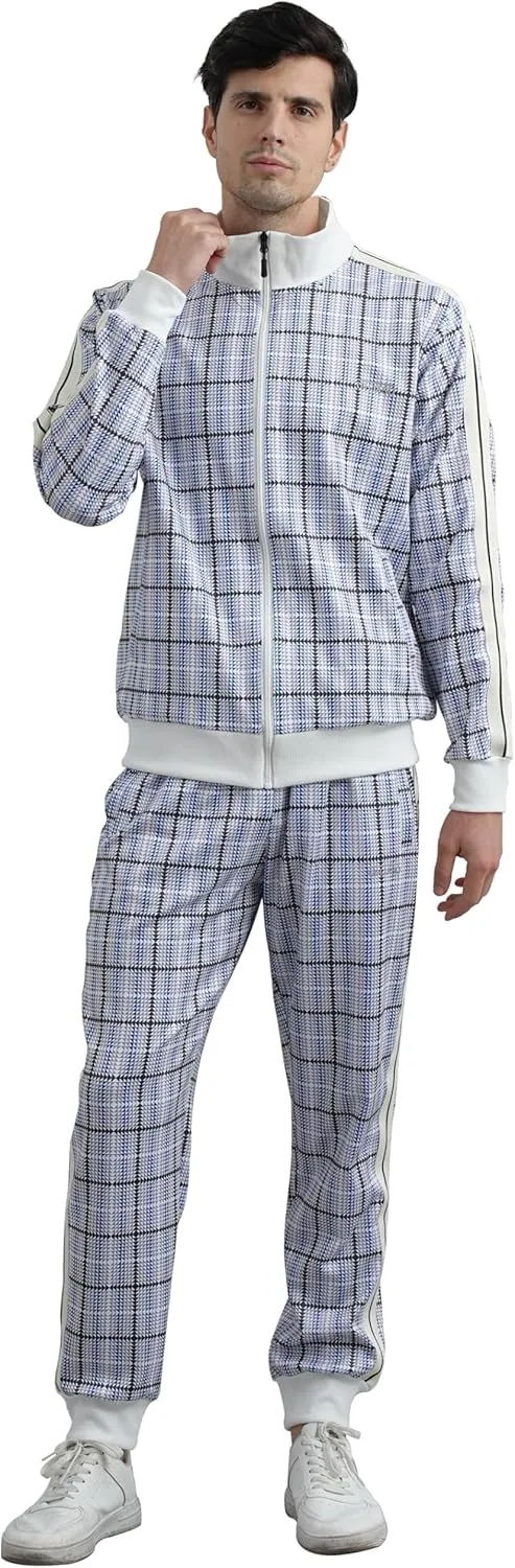 Men Track Suits Sets Long Sleeve Plaid Sweatsuit Active Jackets and Pants 2 Piece Outfits