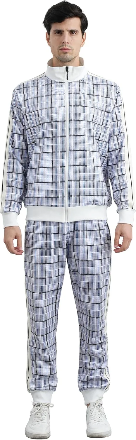Men Track Suits Sets Long Sleeve Plaid Sweatsuit Active Jackets and Pants 2 Piece Outfits