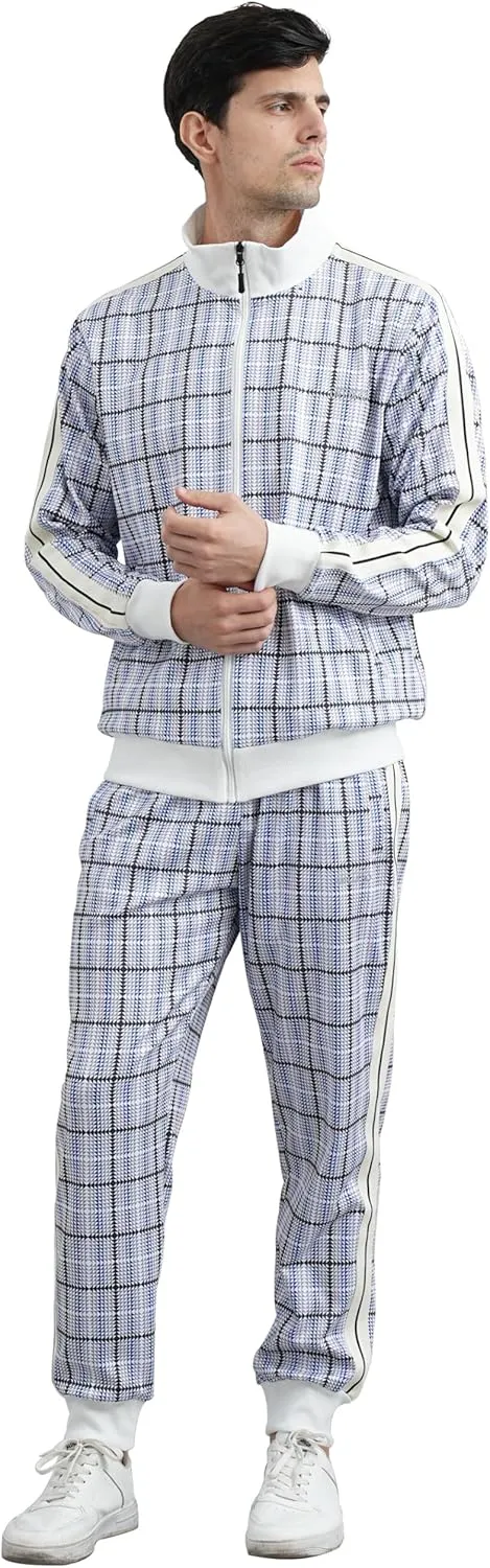 Men Track Suits Sets Long Sleeve Plaid Sweatsuit Active Jackets and Pants 2 Piece Outfits