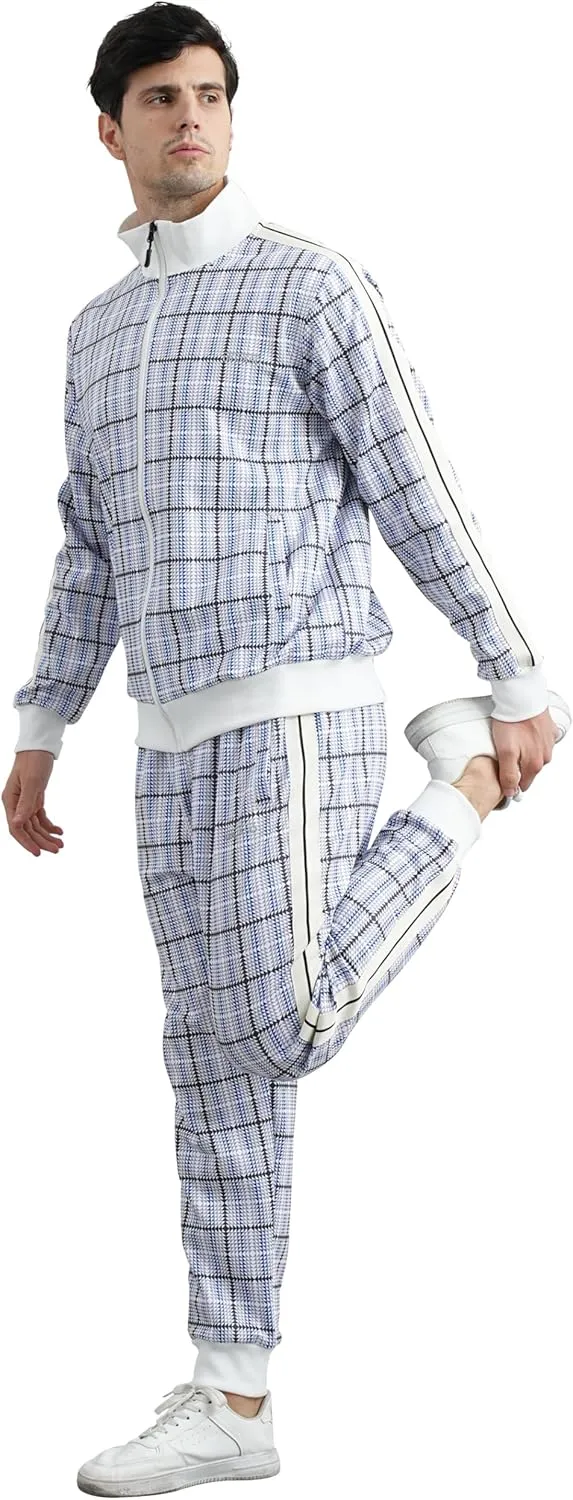Men Track Suits Sets Long Sleeve Plaid Sweatsuit Active Jackets and Pants 2 Piece Outfits