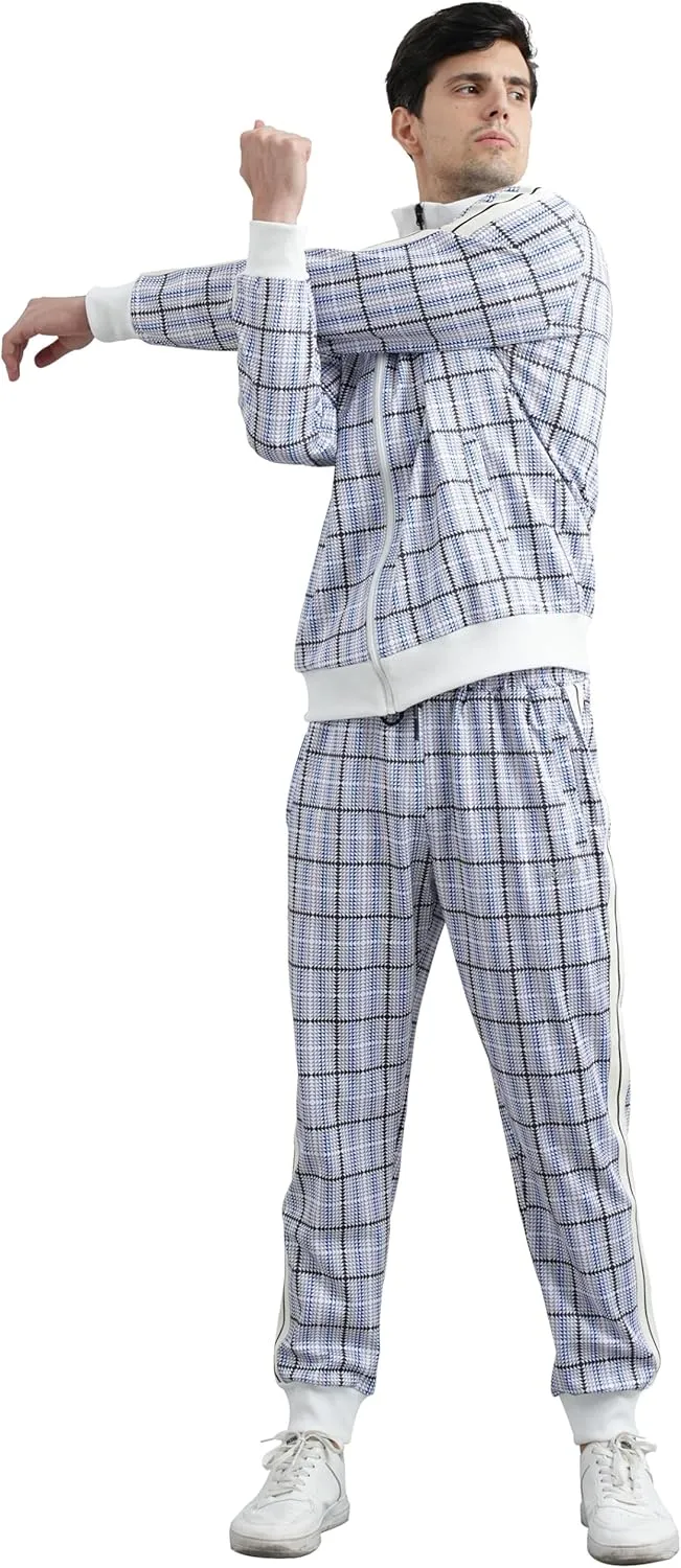 Men Track Suits Sets Long Sleeve Plaid Sweatsuit Active Jackets and Pants 2 Piece Outfits