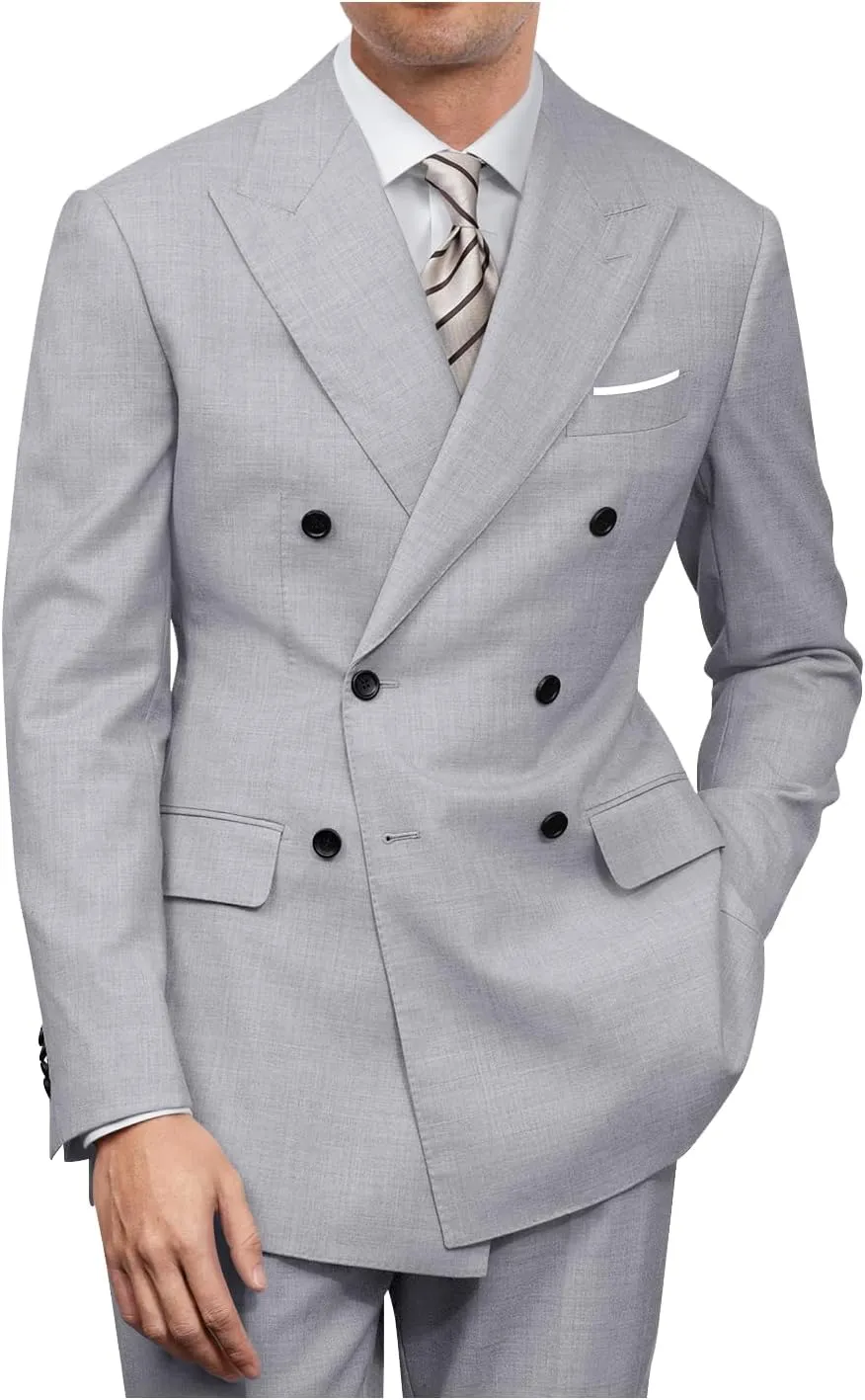 Mens Double Breasted Suit Slim Fit Solid Suit Jacket and Dress Pants 2 Piece Set Prom Wedding Suits for Men