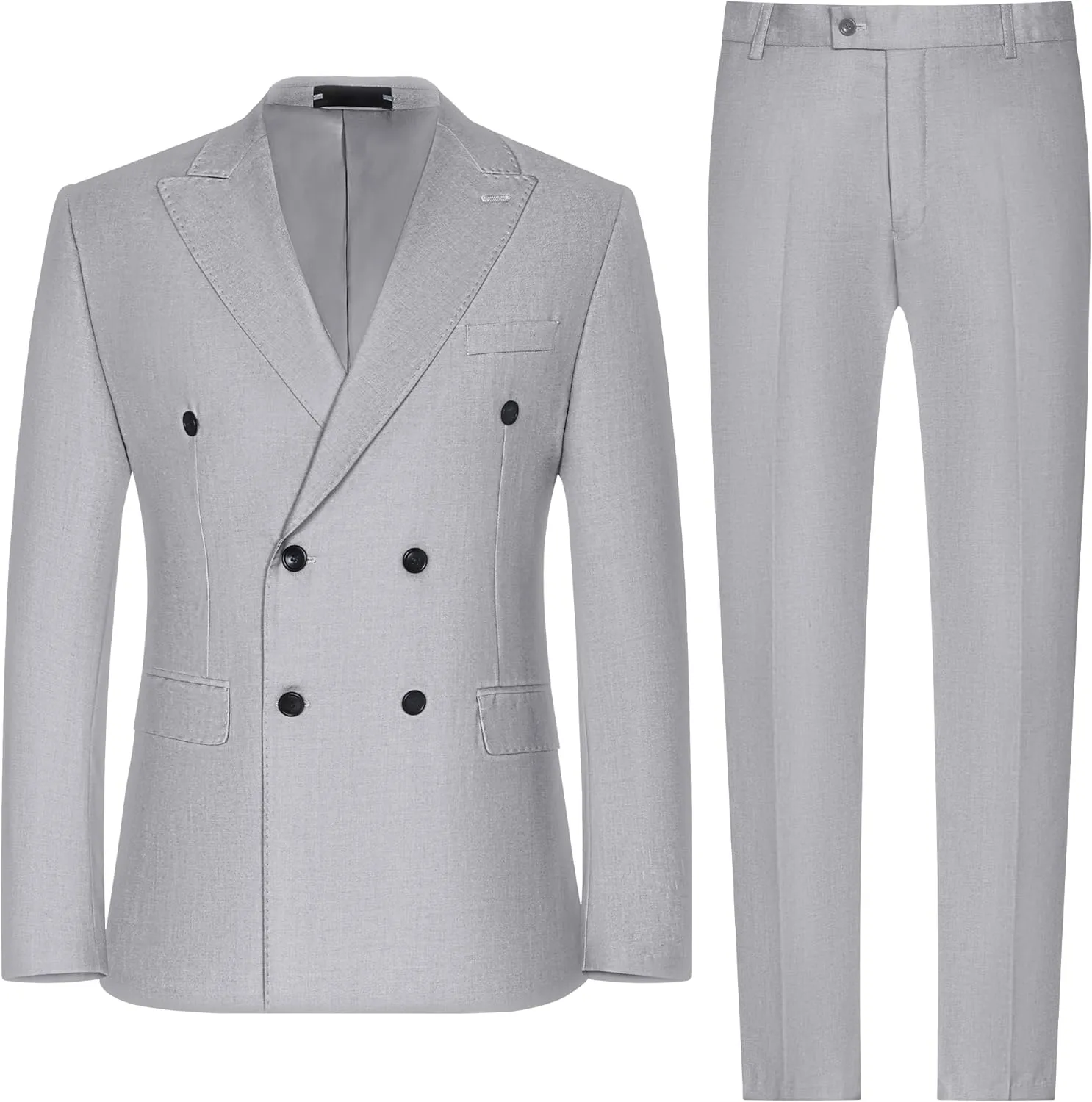 Mens Double Breasted Suit Slim Fit Solid Suit Jacket and Dress Pants 2 Piece Set Prom Wedding Suits for Men