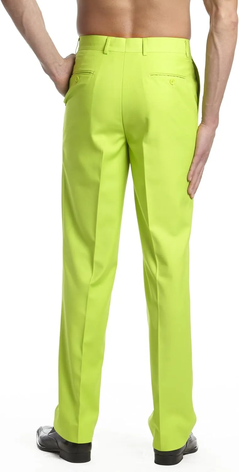 Mens Dress Pant Trousers Flat Front Solid Mix Multi Color Design
