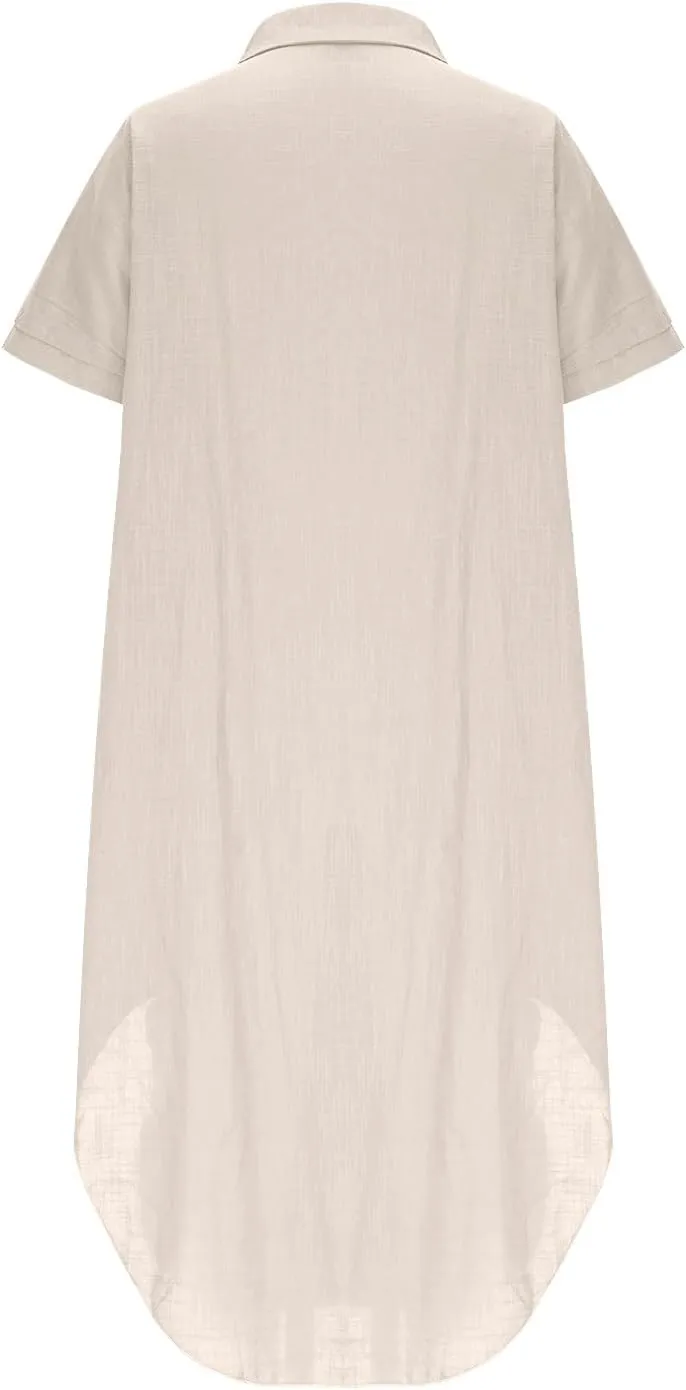 Midi Dresses for Women 2025 Vacation Button Short Sleeve Shirt Dress Casual Loose Flowy Long Linen Dress Sundress