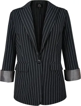 M.Infisavo Women's Casual Blazer for Work Office Loose Lapel Collar Stripe Open Front Stretch Dressy Business Jacket Suit