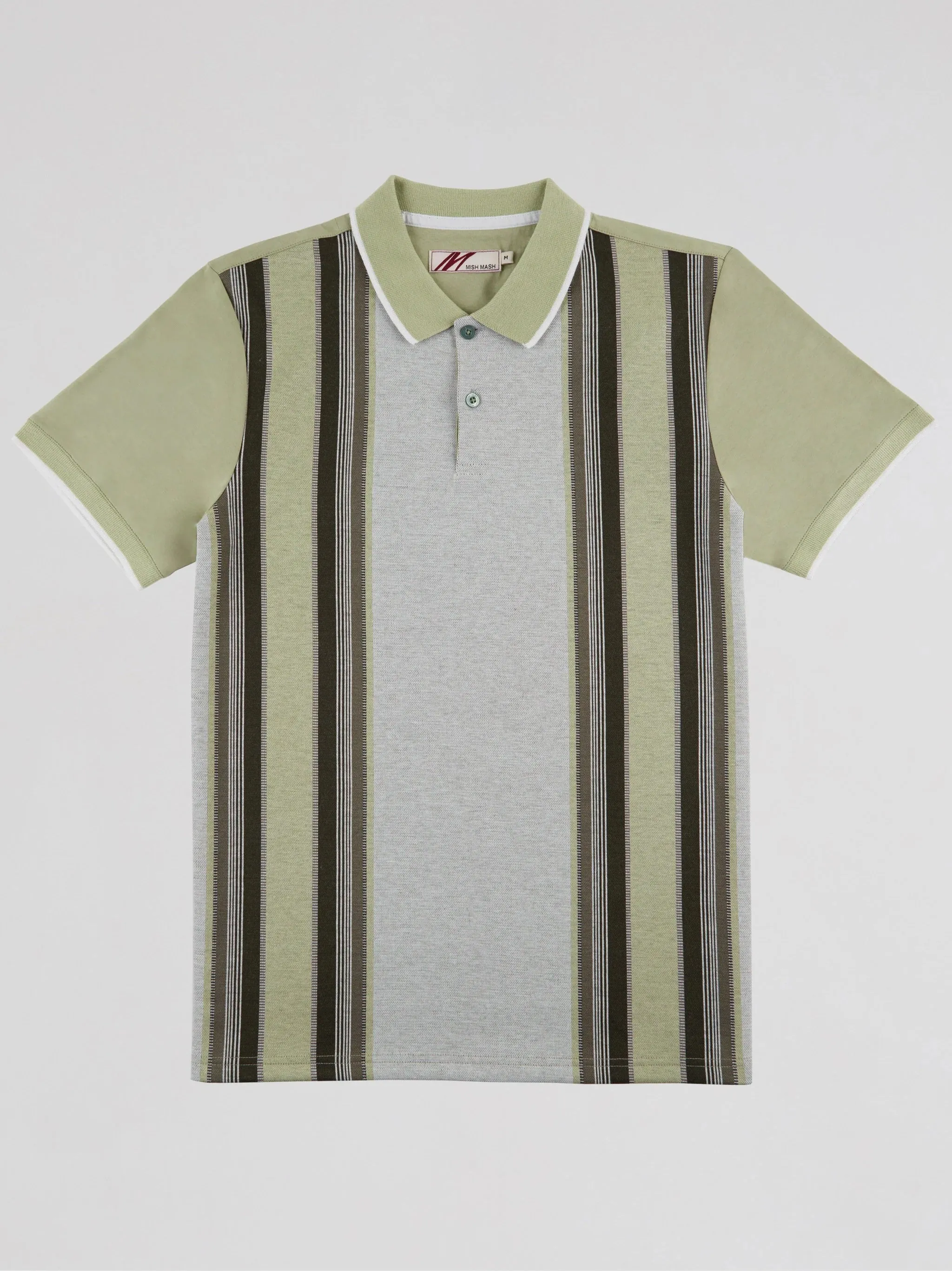Mish Mash Badger Pannelled Polo Shirt - Desert Sage