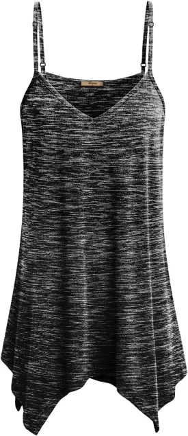Miusey Womens Handkerchief Hem Sleeveless Flowy Tunic Tops Summer Casual Adjustable Spaghetti Strap Camisoles Long Tank Tops