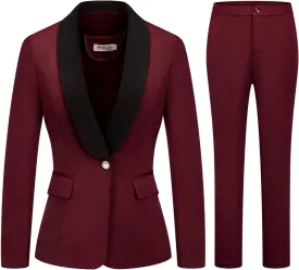 MODFUL Women's 2 Piece Business Suit Set One Button Solid Color Blazer Trouser Suit
