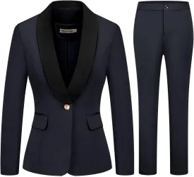 MODFUL Women's 2 Piece Business Suit Set One Button Solid Color Blazer Trouser Suit