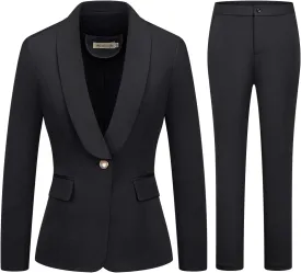 MODFUL Women's 2 Piece Business Suit Set One Button Solid Color Blazer Trouser Suit