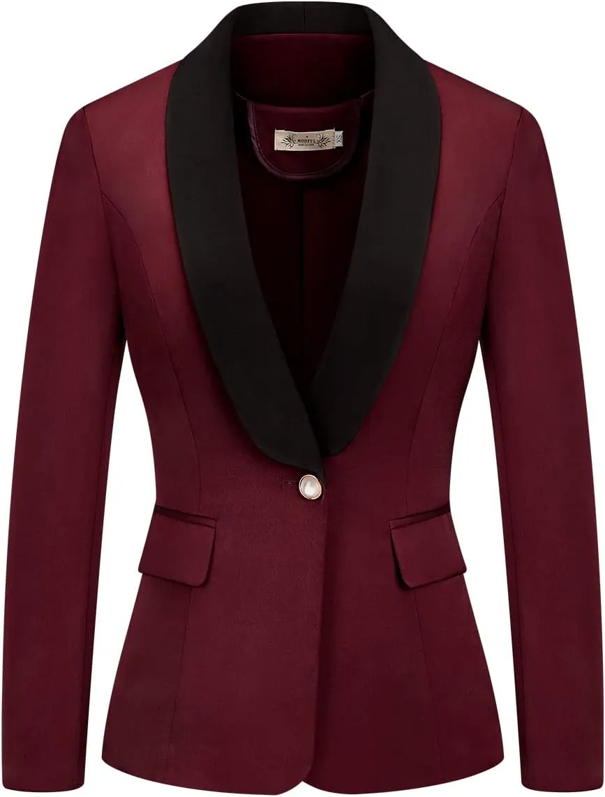 MODFUL Women's 2 Piece Business Suit Set One Button Solid Color Blazer Trouser Suit