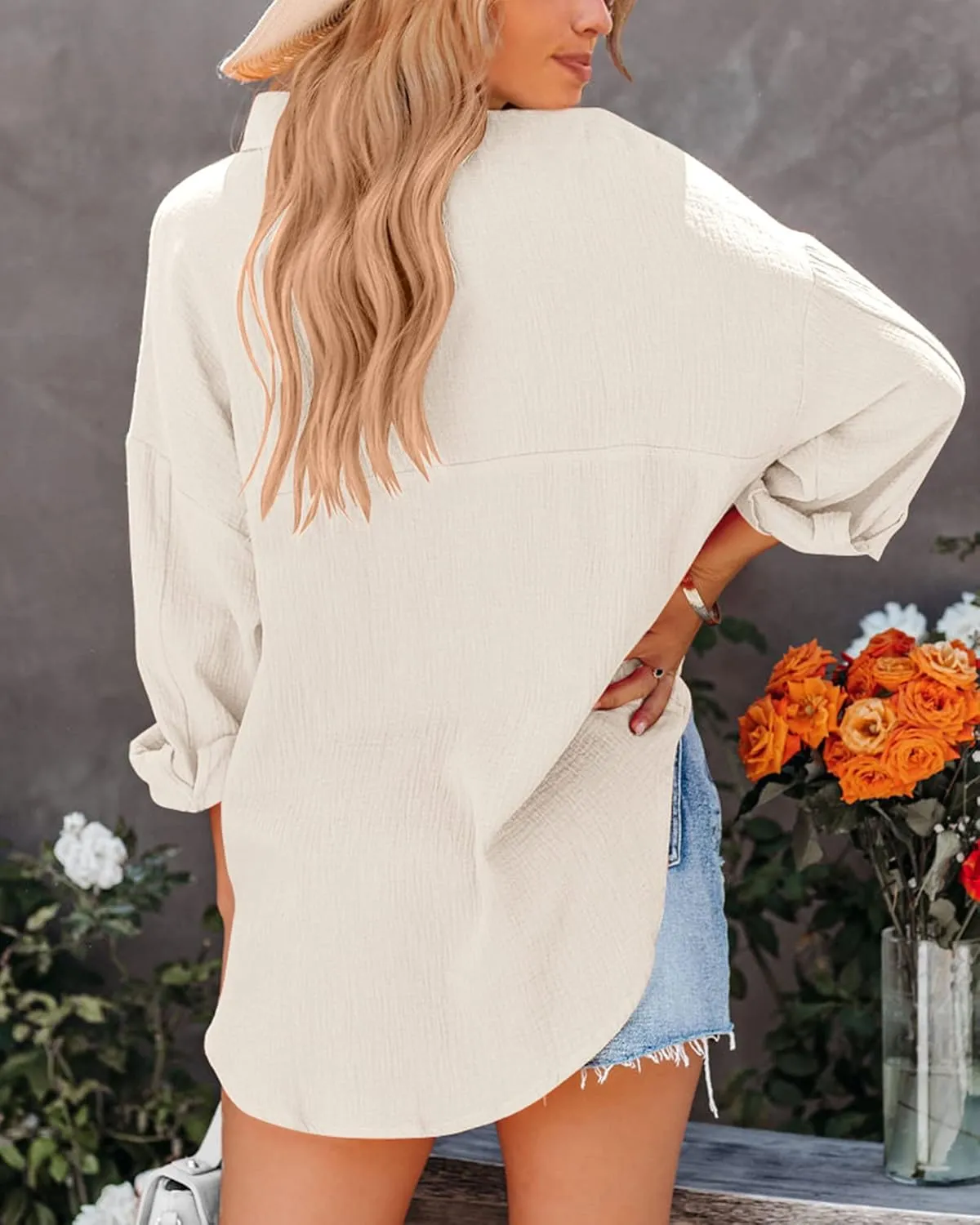NOLLSOM Casual Shirts for Women Long Sleeve Button Down Blouses Fall 2025 Solid Color Trendy Tops with Pocket