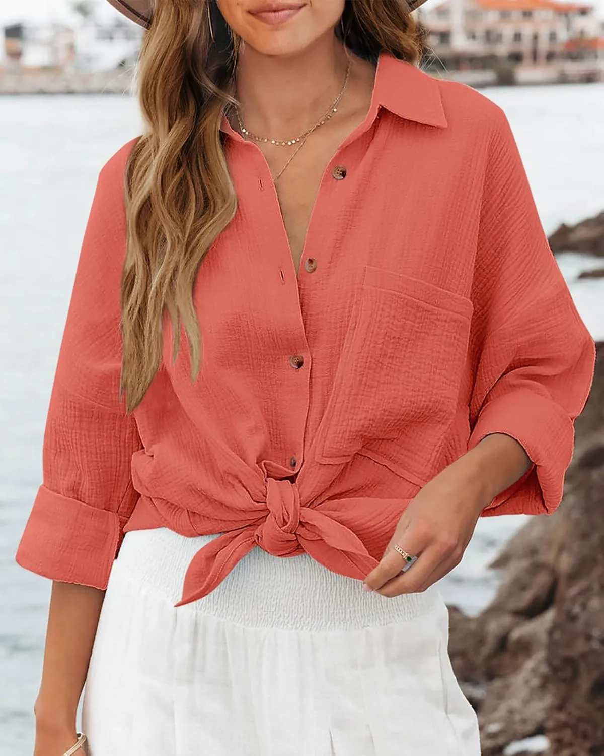 NOLLSOM Casual Shirts for Women Long Sleeve Button Down Blouses Fall 2025 Solid Color Trendy Tops with Pocket