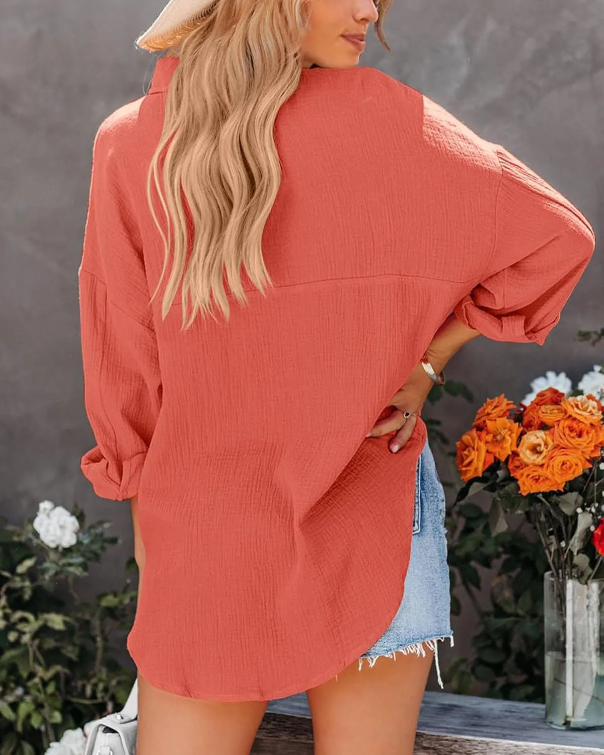 NOLLSOM Casual Shirts for Women Long Sleeve Button Down Blouses Fall 2025 Solid Color Trendy Tops with Pocket