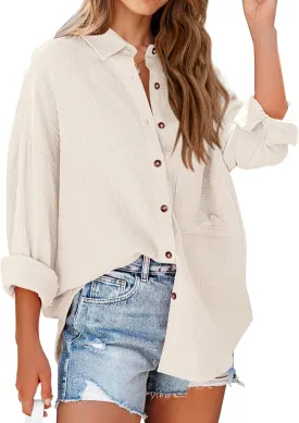 NOLLSOM Casual Shirts for Women Long Sleeve Button Down Blouses Fall 2025 Solid Color Trendy Tops with Pocket