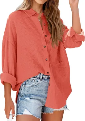 NOLLSOM Casual Shirts for Women Long Sleeve Button Down Blouses Fall 2025 Solid Color Trendy Tops with Pocket