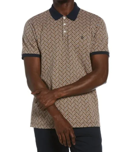 Original Penguin Geo Print Polo Shirt - Desert Sun