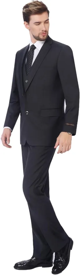 P&L Men's Suit 3 Piece Classic Fit Suit Jacket & Expandable Waist Dress Pants & Vest Set