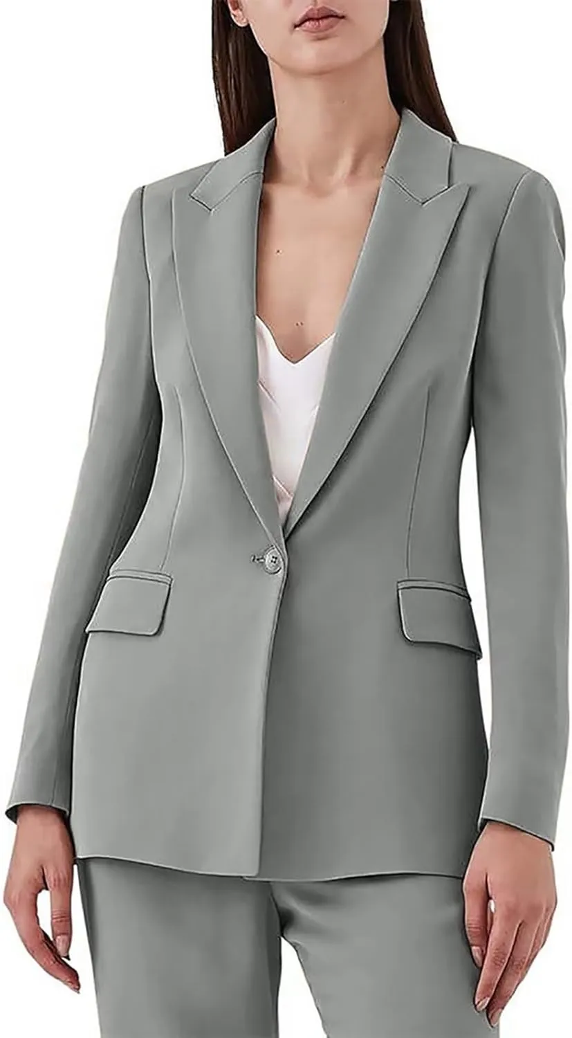Pantsuit for Women 2 Piece One Button Solid Business Women's Suit Dressy Casual Tuxedo Suit for Ladies