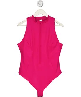 Popilush Pink Shapewear Faux Leather Mock Neck Zip Front Sculpting Bodysuit UK XXXL