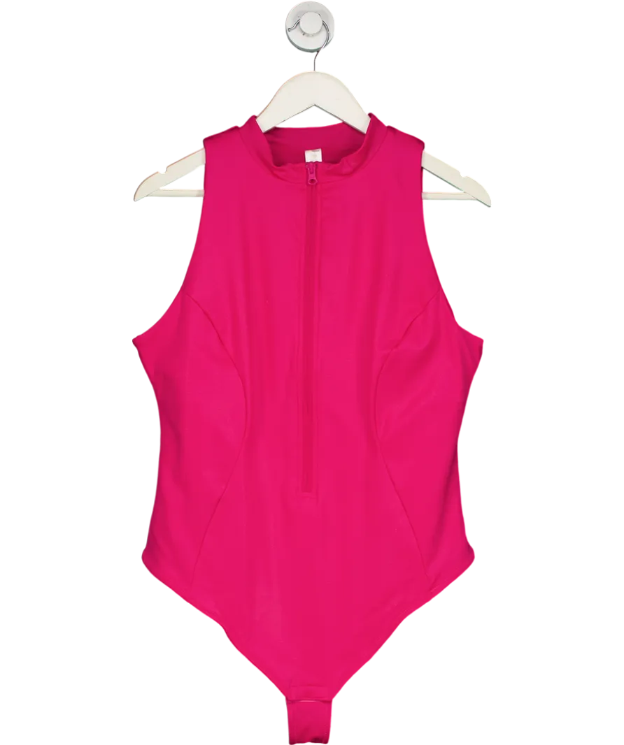 Popilush Pink Shapewear Faux Leather Mock Neck Zip Front Sculpting Bodysuit UK XXXL