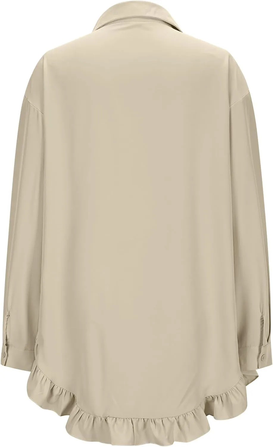 Ruziyoog Women's Oversized Button Down Shirts Ruffle Asymmetrical Hem Collar V Neck Long Sleeve Top Summer Loose Casual