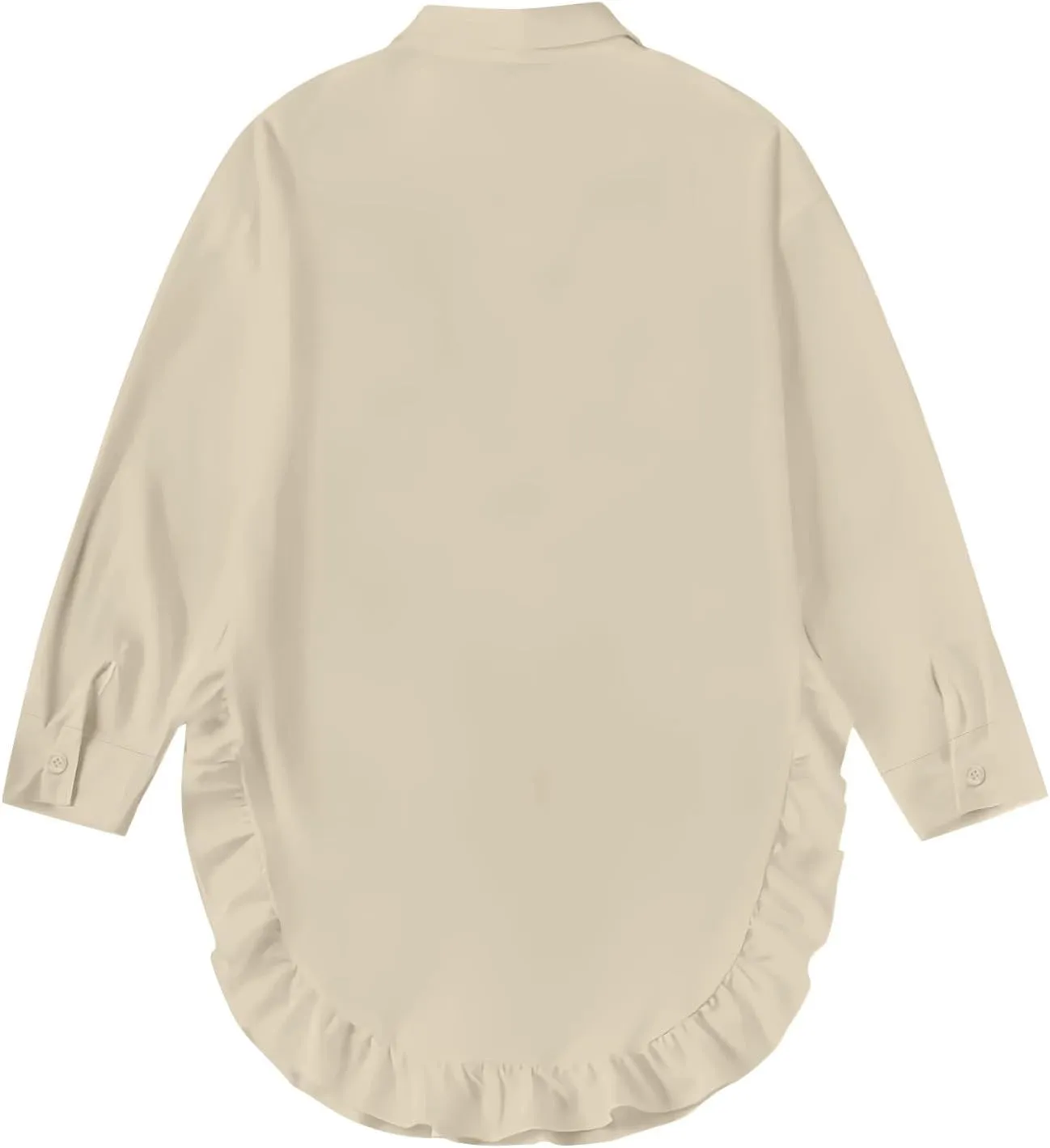 Ruziyoog Women's Oversized Button Down Shirts Ruffle Asymmetrical Hem Collar V Neck Long Sleeve Top Summer Loose Casual