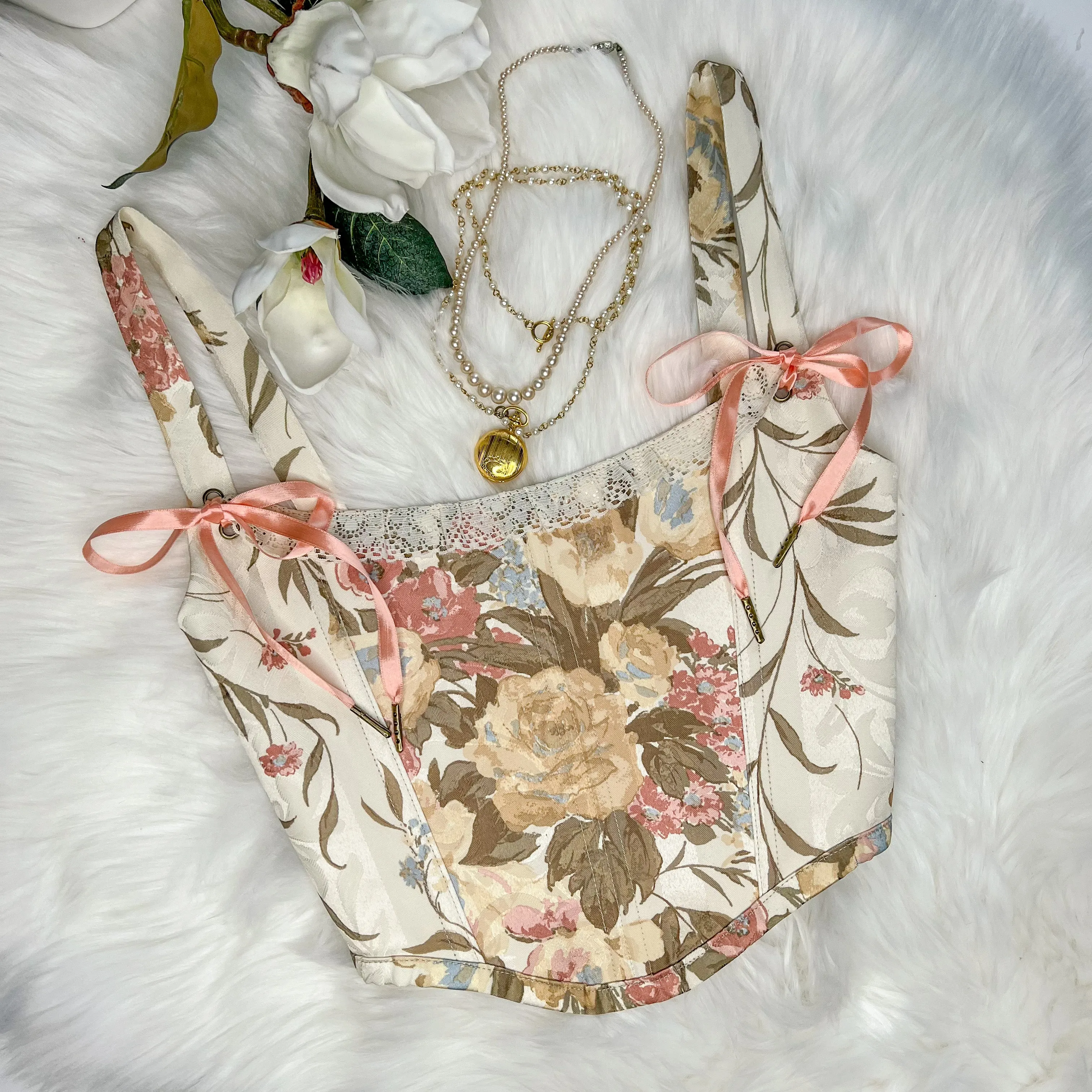 Satin Floral Tapestry Corset