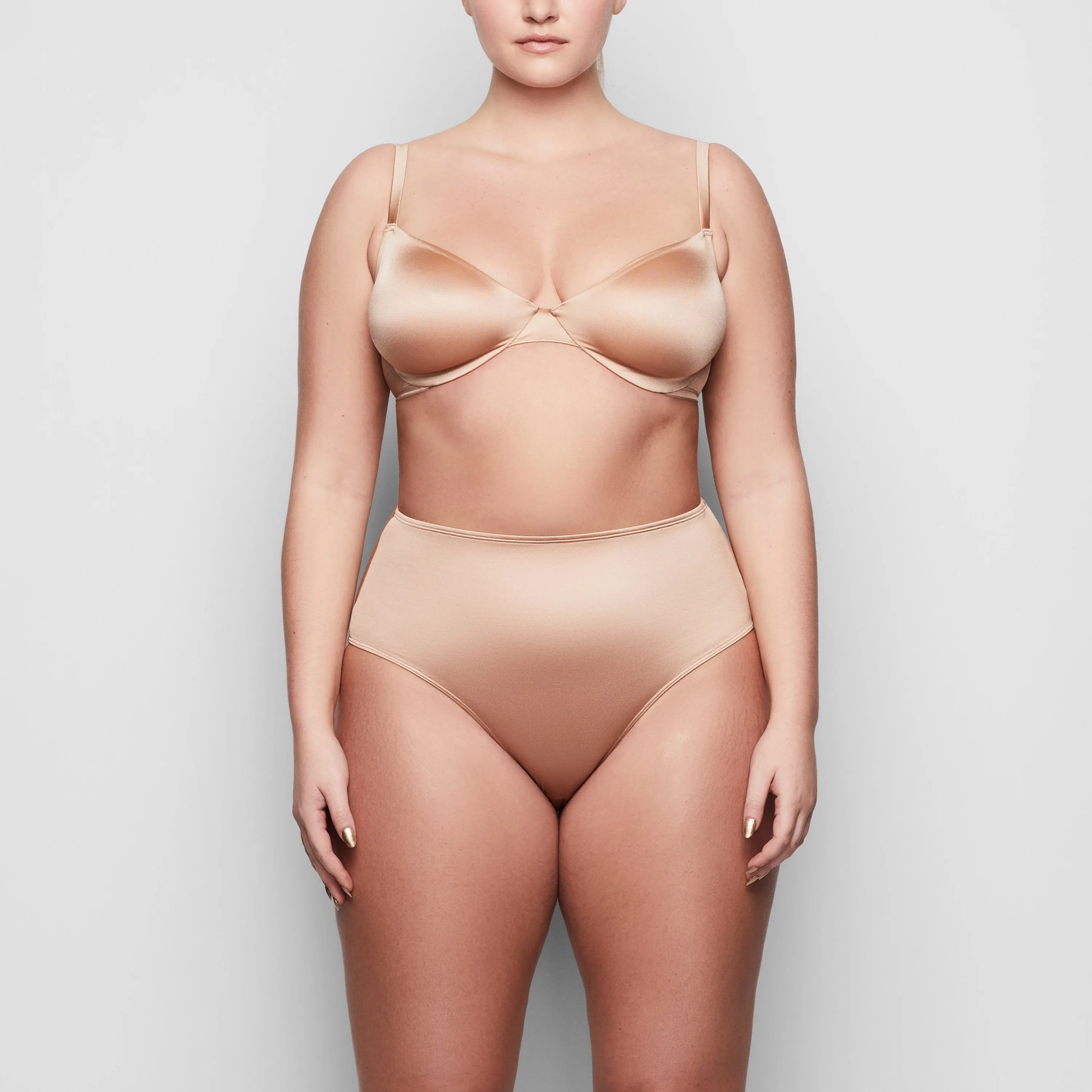 STRETCH SATIN HIGH WAISTED BRIEF | HONEY
