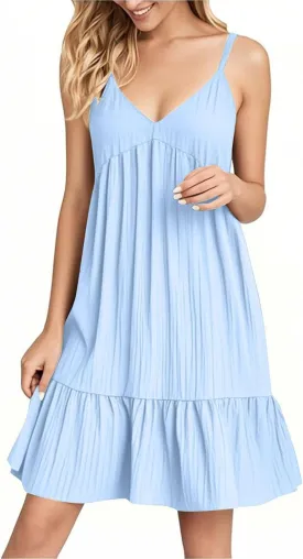 Summer Dresses for Women 2025 Flowy Boho V-Neck Beach Sundresses Spaghetti Strap Tiered Mini Swing Skater Dress