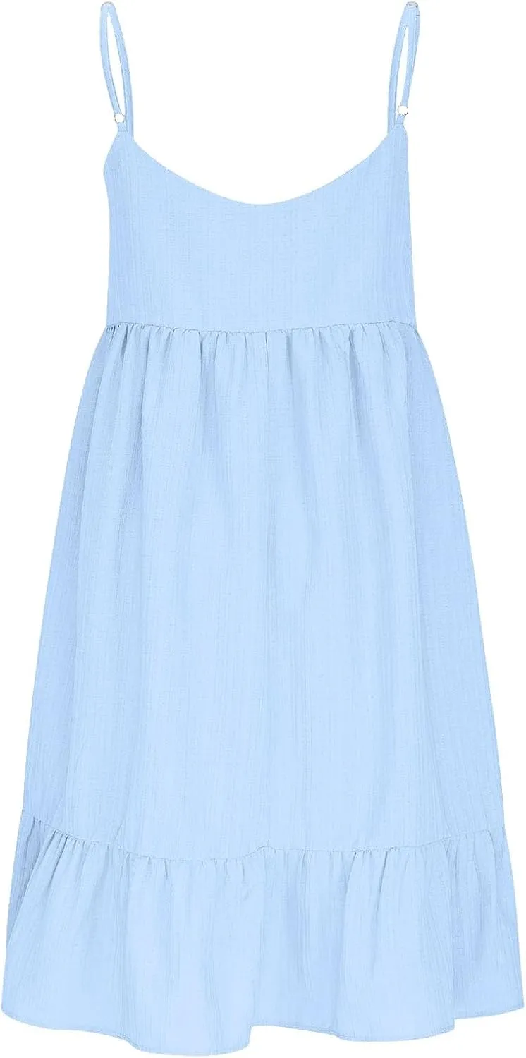 Summer Dresses for Women 2025 Flowy Boho V-Neck Beach Sundresses Spaghetti Strap Tiered Mini Swing Skater Dress