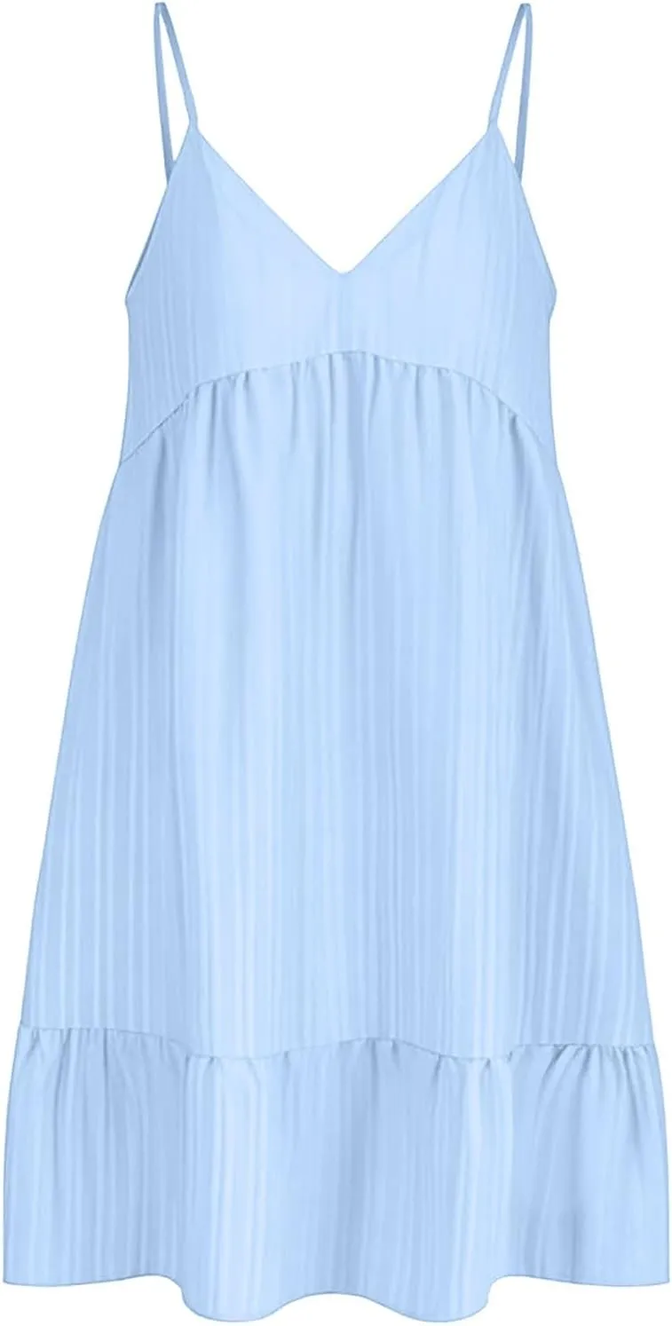 Summer Dresses for Women 2025 Flowy Boho V-Neck Beach Sundresses Spaghetti Strap Tiered Mini Swing Skater Dress