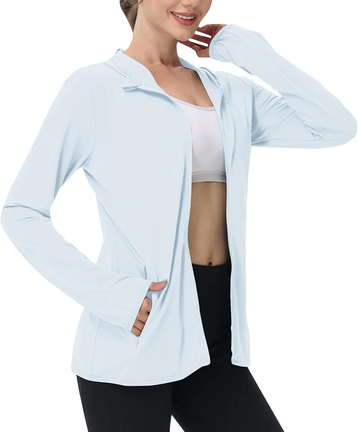 Sun Protection Shirts for Women UPF 50  SPF UV Long Sleeve Zip Up Hoodies Summer Outdoor Hiking Cooling Athletic Jackets