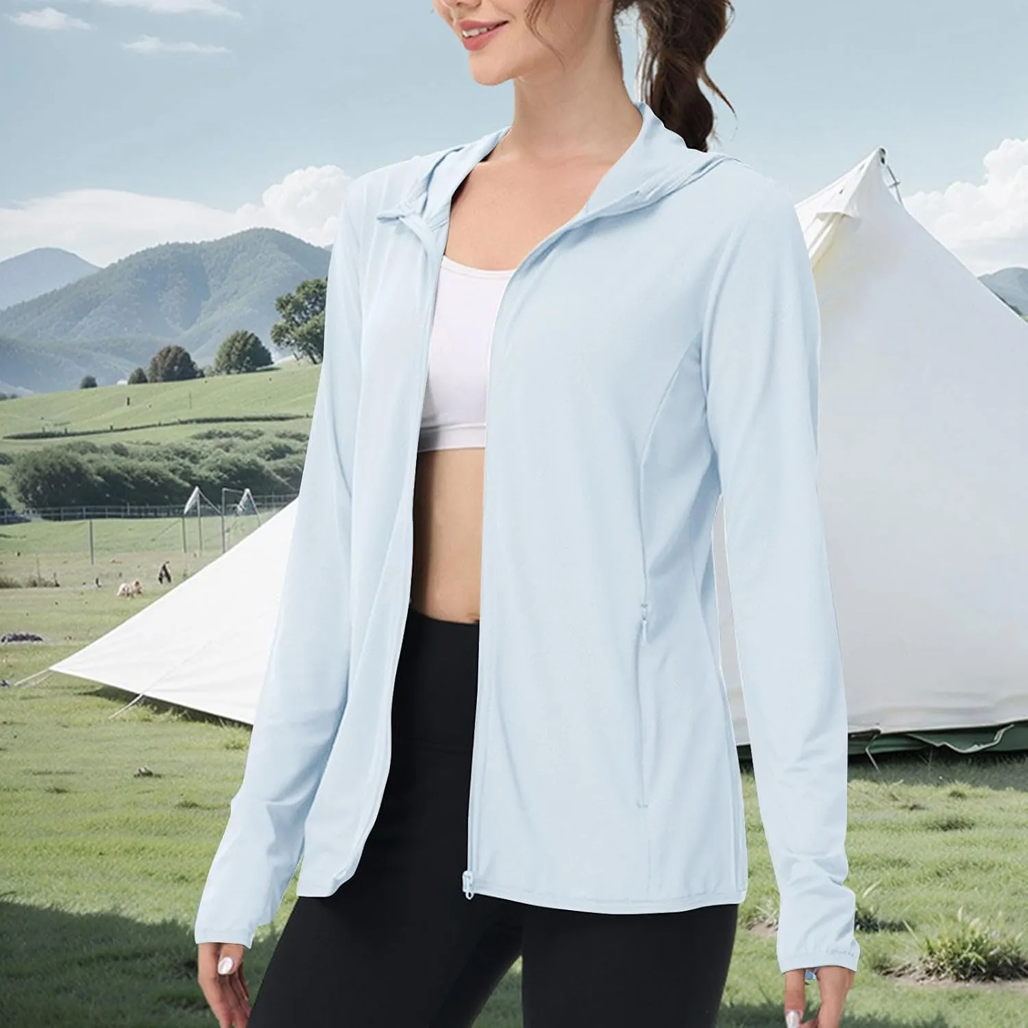 Sun Protection Shirts for Women UPF 50  SPF UV Long Sleeve Zip Up Hoodies Summer Outdoor Hiking Cooling Athletic Jackets