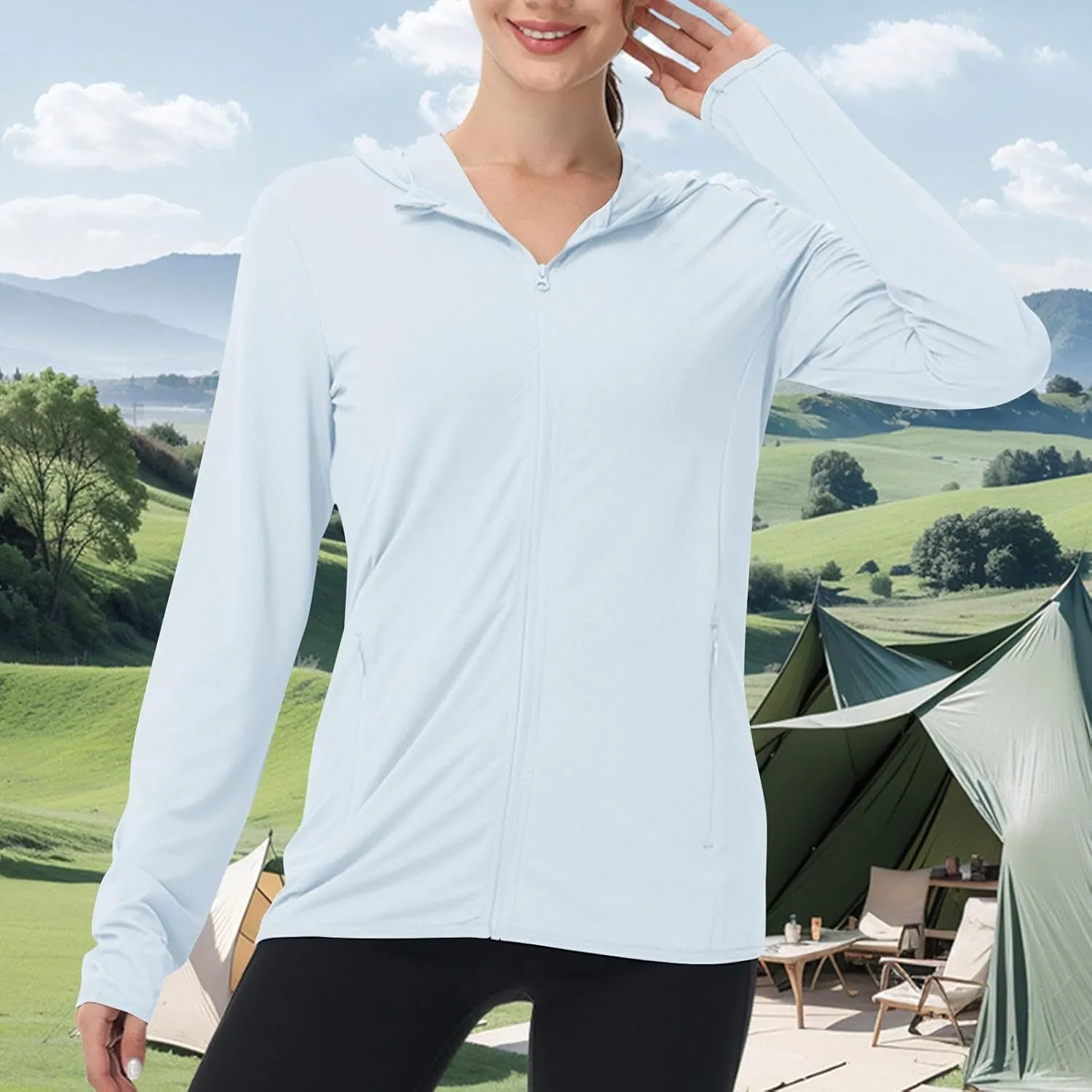 Sun Protection Shirts for Women UPF 50  SPF UV Long Sleeve Zip Up Hoodies Summer Outdoor Hiking Cooling Athletic Jackets
