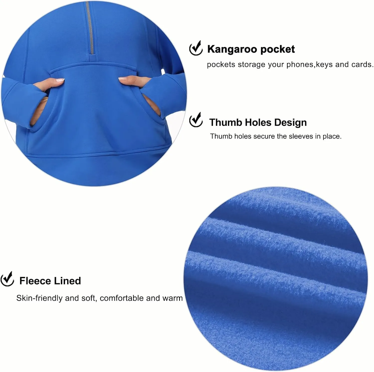 THE GYM PEOPLE Womens' Half Zip Pullover Fleece Stand Collar Crop Sweatshirt with Pockets Thumb Hole