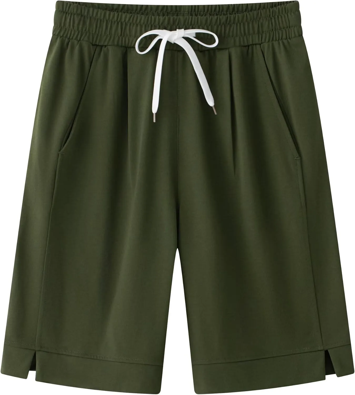 Vcansion Women's Casual Cotton Elastic Waist Drawstring Bermuda Shorts with Pockets