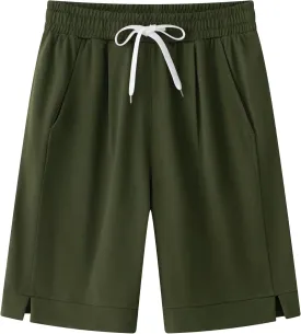 Vcansion Women's Casual Cotton Elastic Waist Drawstring Bermuda Shorts with Pockets