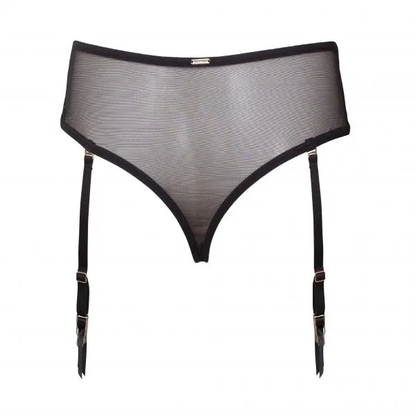 Vida High-Waist Suspender Thong - Rose Dust/Black -