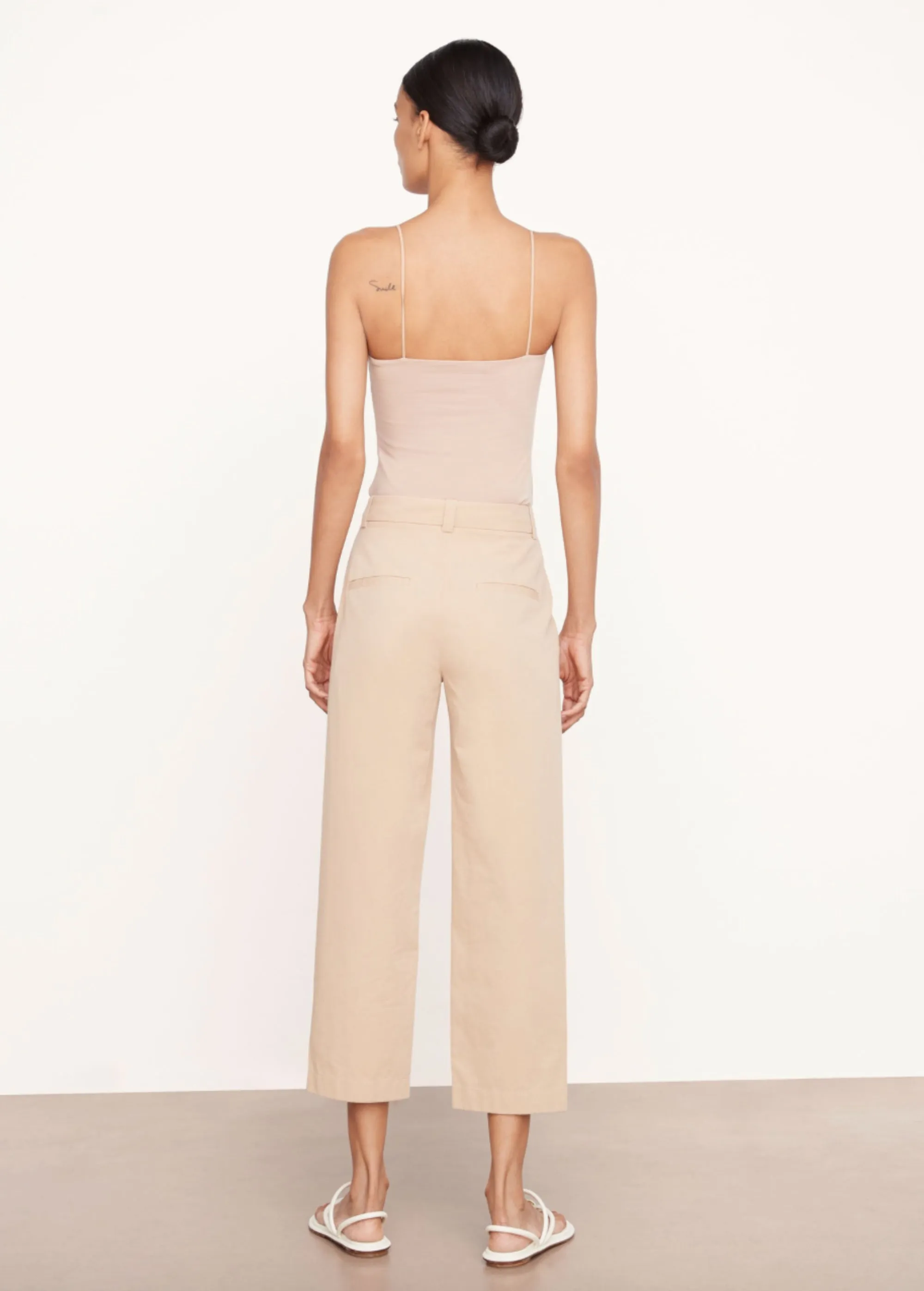 Vince Mid Rise Washed Cotton Cropped Pants Pale Wheat