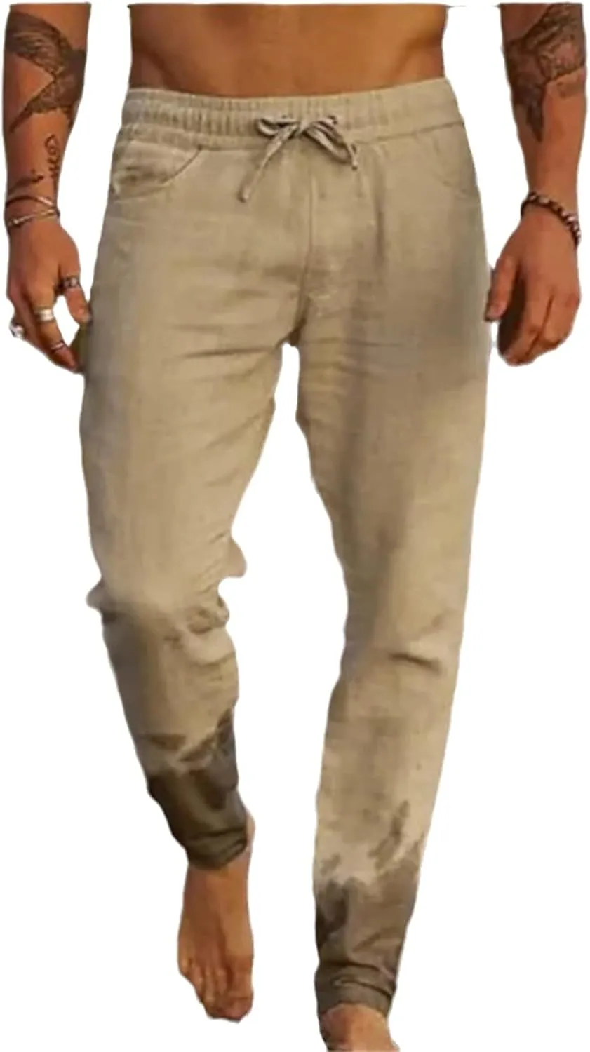 Wankang Men's Linen Pants Casual Loose Fit Comfort Long Lounge Pant Summer Lightweight Drawstring Yoga Beach Trousers for Men