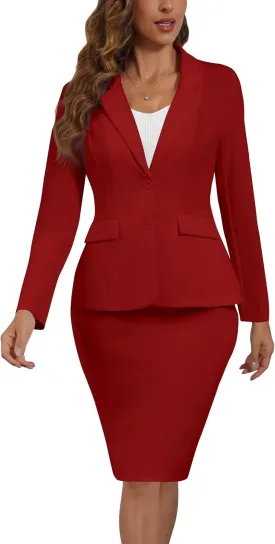Women's 2 Piece Suit Skirt Set Business Office Formal Dress Suit Peplum Blazer Jacket Midi Pencil Skirt Suits