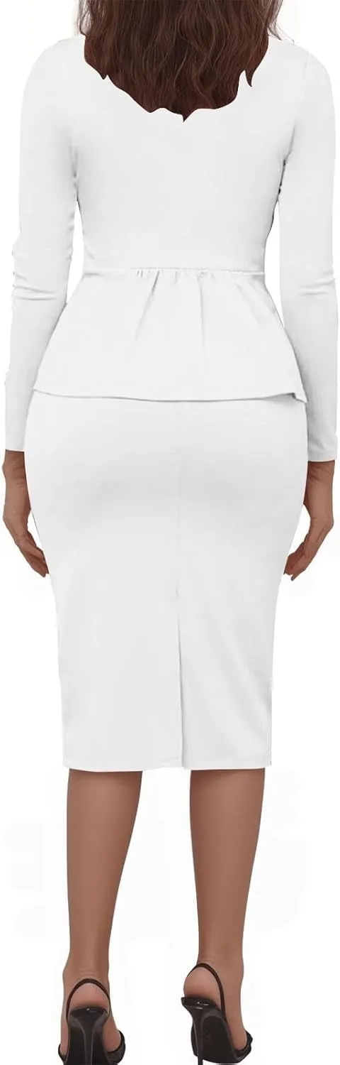 Women's Business Suit 2 Piece Long Sleeve Skirt Suit Set Lady Blazer Office Work Solid Slim Fit Jacket Outfits