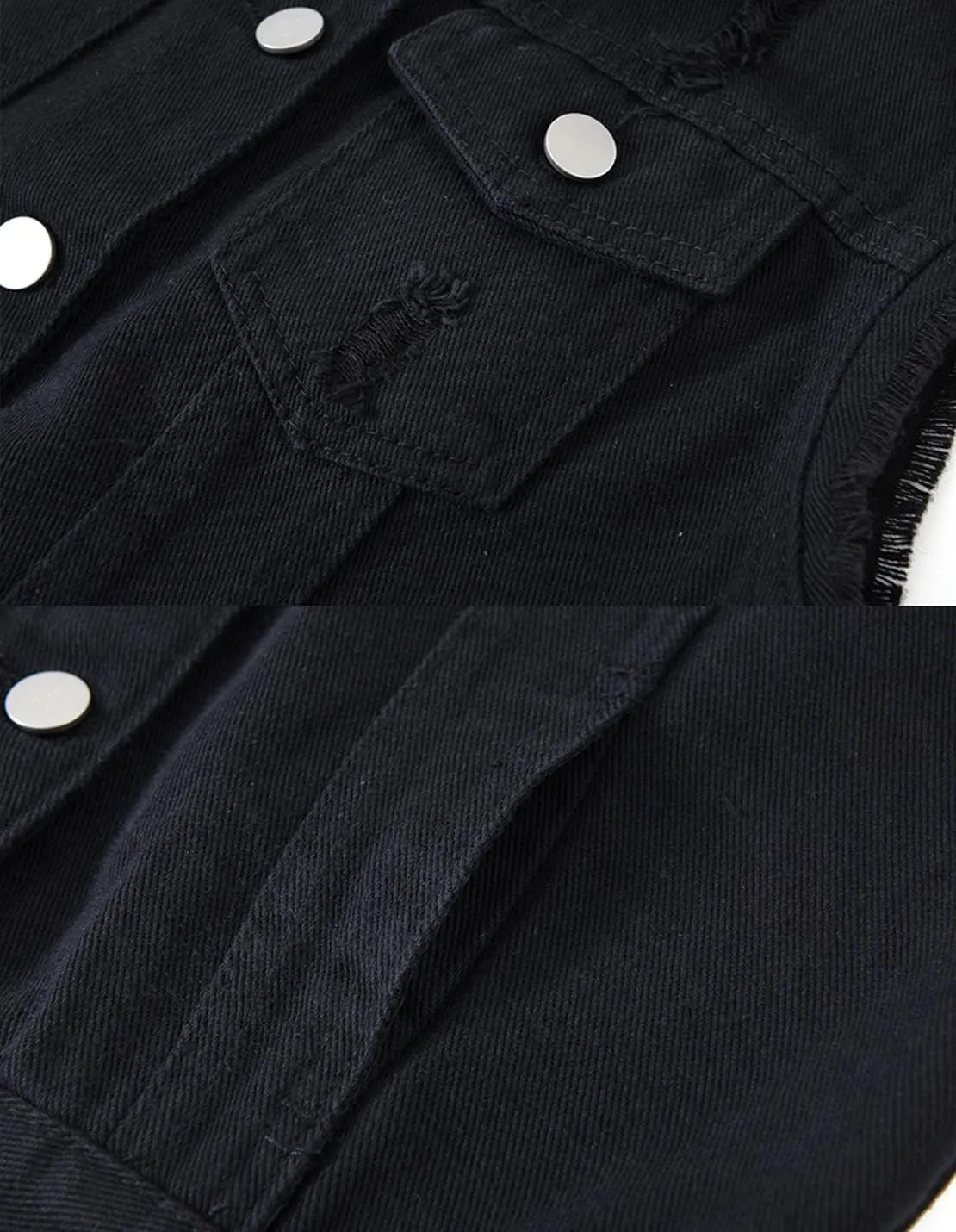 Women's Casual Denim Waistcoat Slim Fit Frayed Sleeveless Jacket Ripped Tops with Pockets