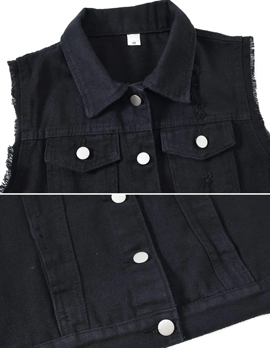 Women's Casual Denim Waistcoat Slim Fit Frayed Sleeveless Jacket Ripped Tops with Pockets
