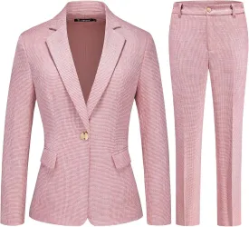 Women's Suit 2 Piece Set Business Pants Suit for Women Pinstripe Houndstooth Blazer