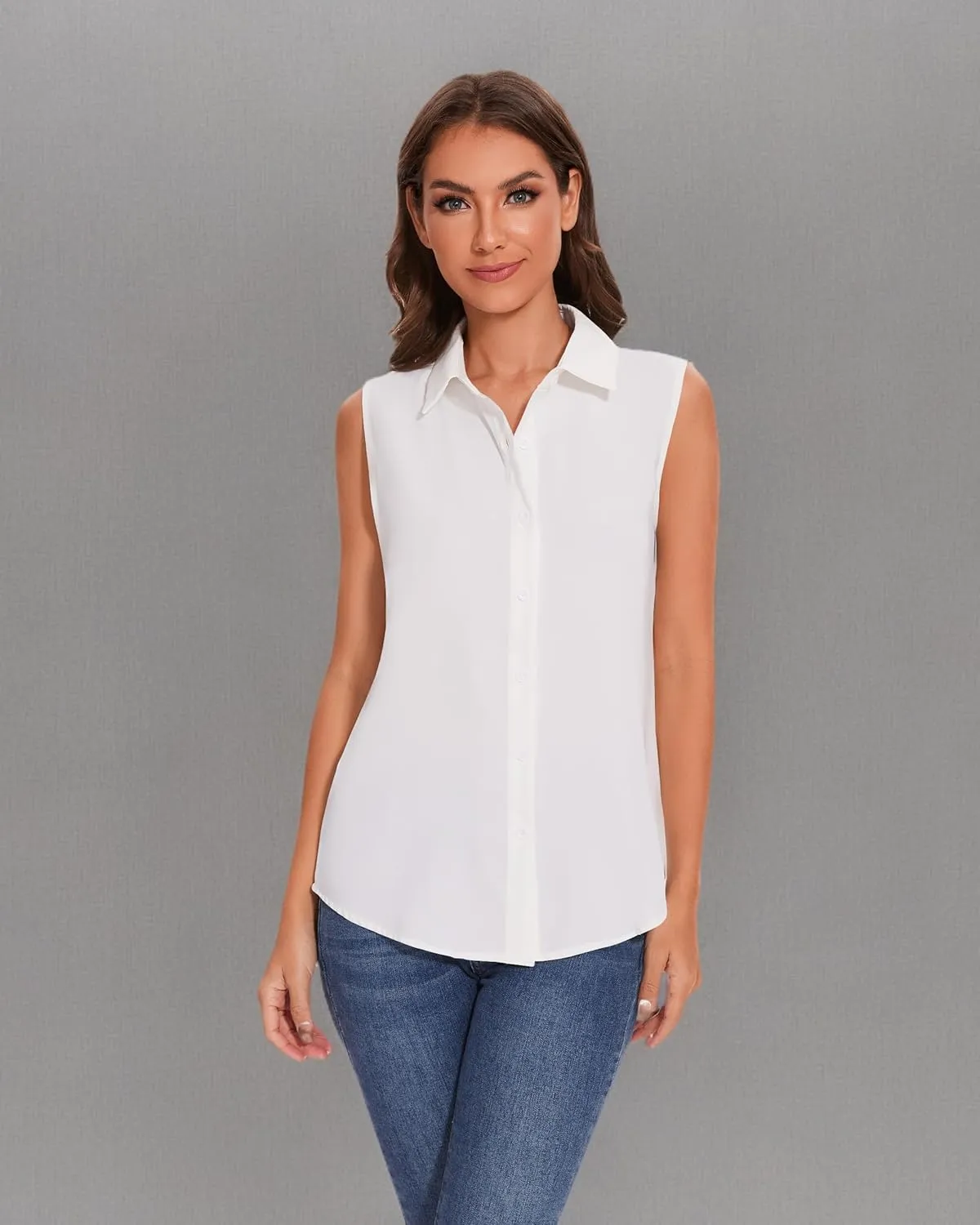 YAMANMAN Womens Sleeveless Button Down Shirt Classic Collared Blouse Basic Tank Tops Work Office Chiffon Tops